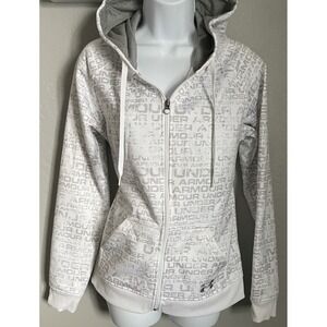 Under Armour Jacket Womens Medium Semi Fitted Full Zip Hoodie White Logo